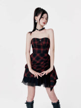 Red black checkered dress tube top dress